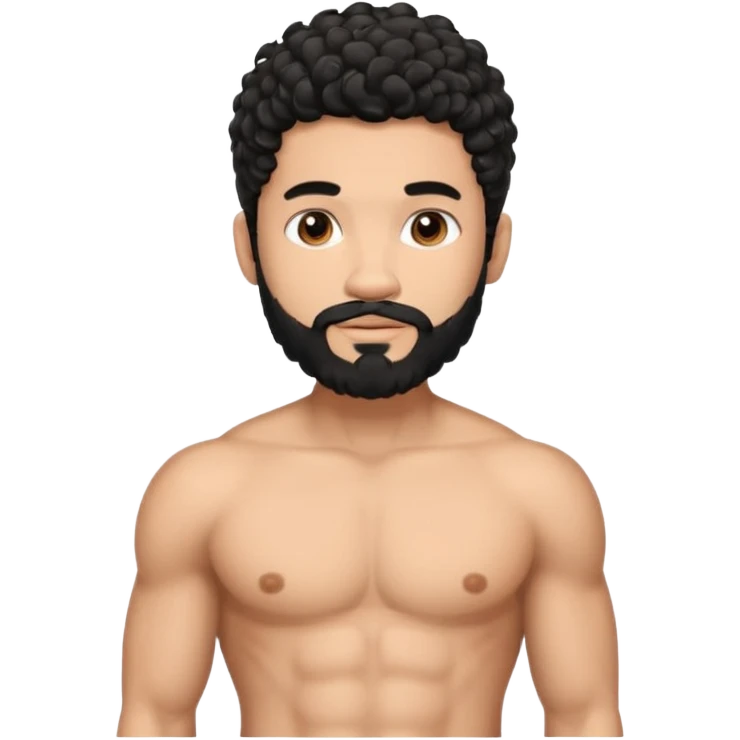 Latino, Mexican male, black curly hair, shape of hair is a modern fade hair cut. with beard. He is standing naked posing.  emoji