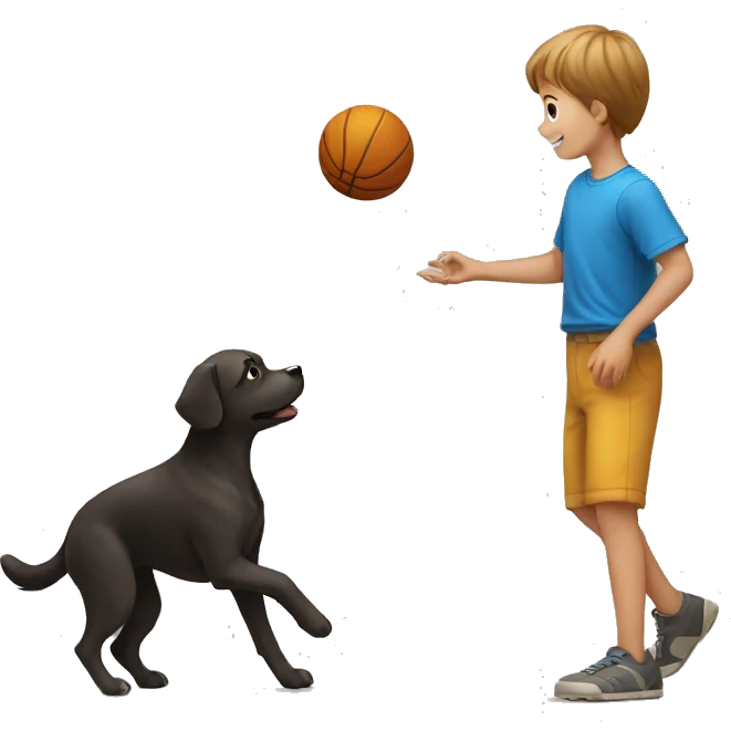 a little boy throwing ball to the dog emoji