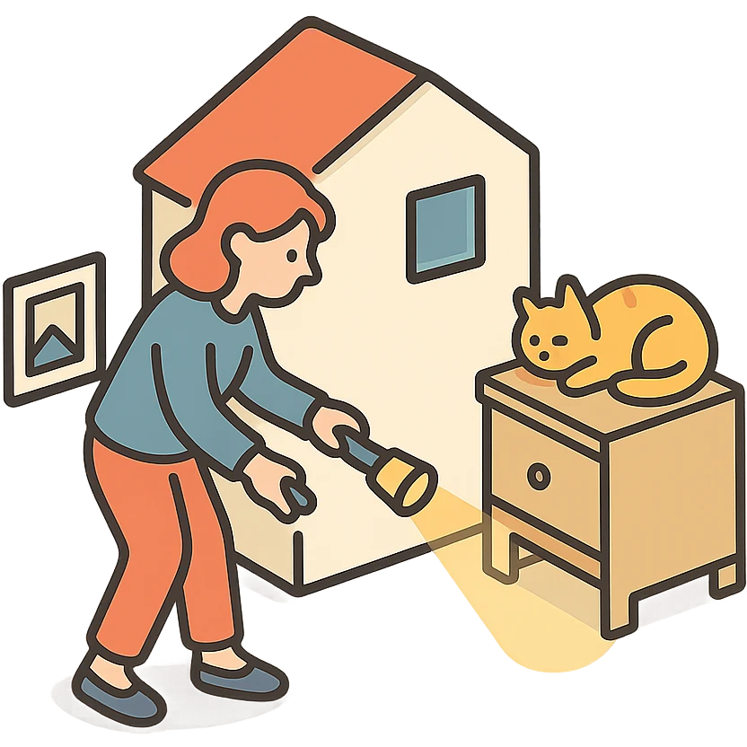 женщина по всему дому ищет кошку emoji
