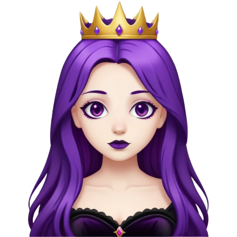 A gothic princess with long purple hair, in a black velvet dress emoji