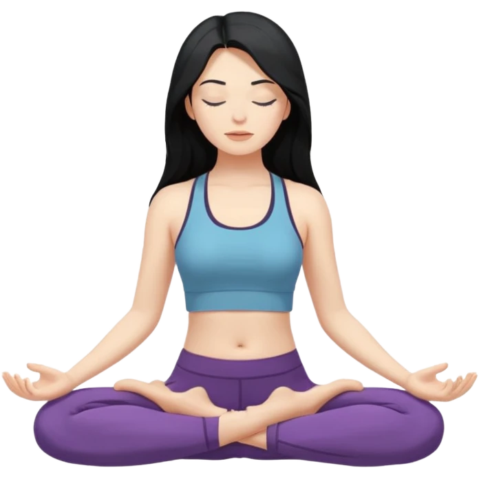 명상하는 검은긴생머리 여자 피부는 하얗고 눈 감은 도복말고 요가복으로 배경은 아무것도 없이 emoji
