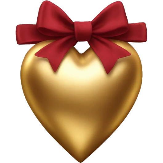 Metallic gold heart wrapped in a dark red bow emoji