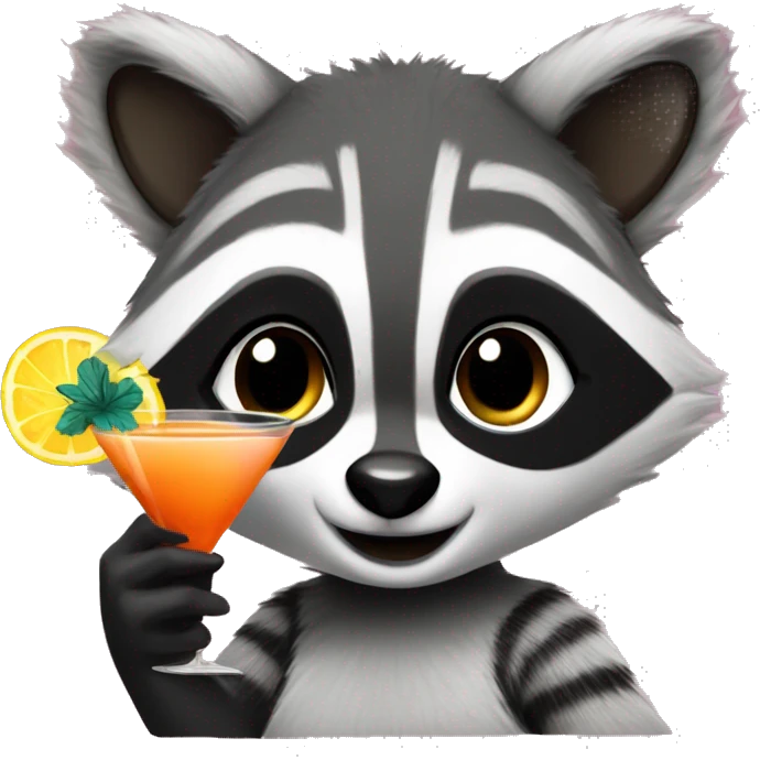 A girly raccoon holding a cocktail emoji