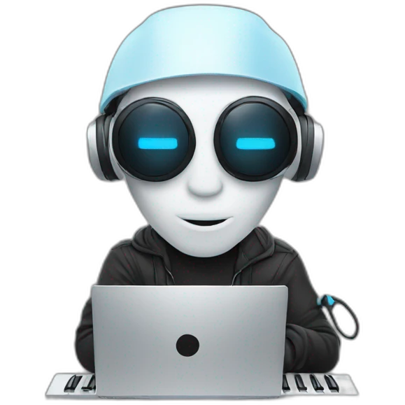 Music producer with an alienware pc emoji