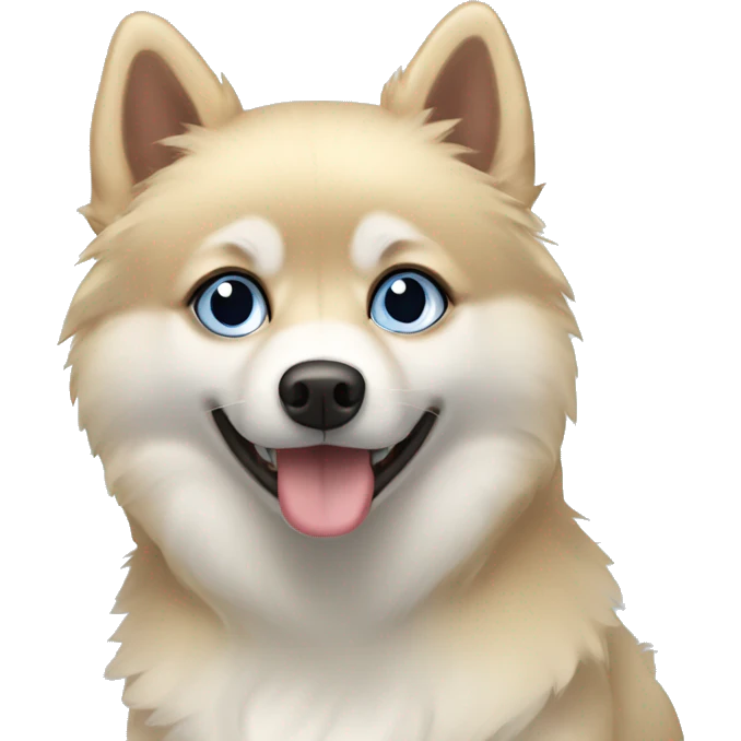 Blonde pomsky with one brown eye and one blue eye emoji