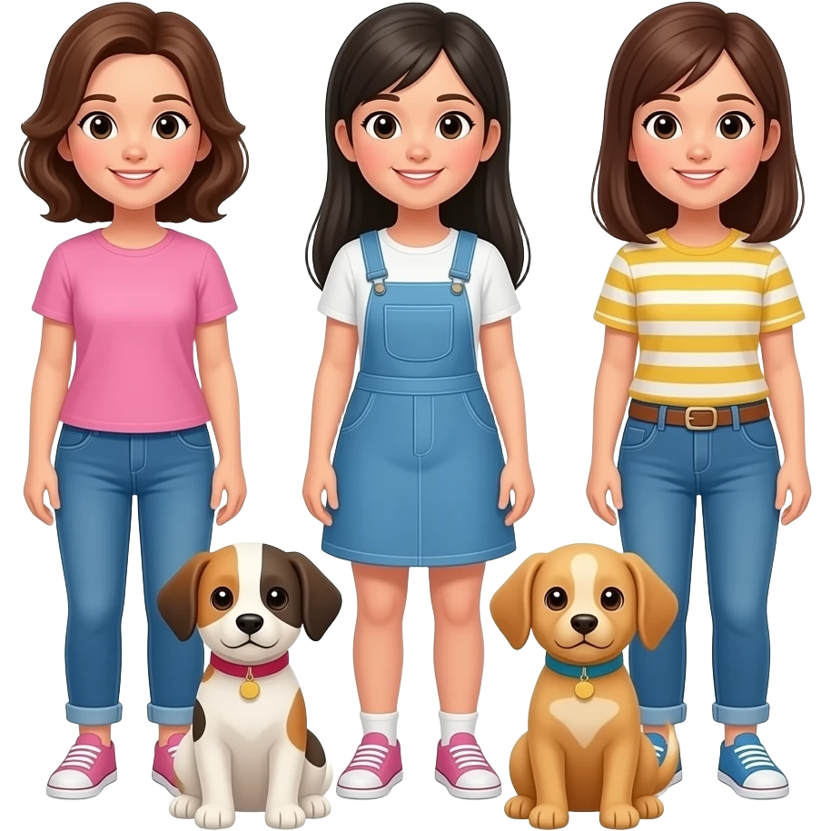 2 mujeres adultas,  2 niñas, 3 perritos emoji