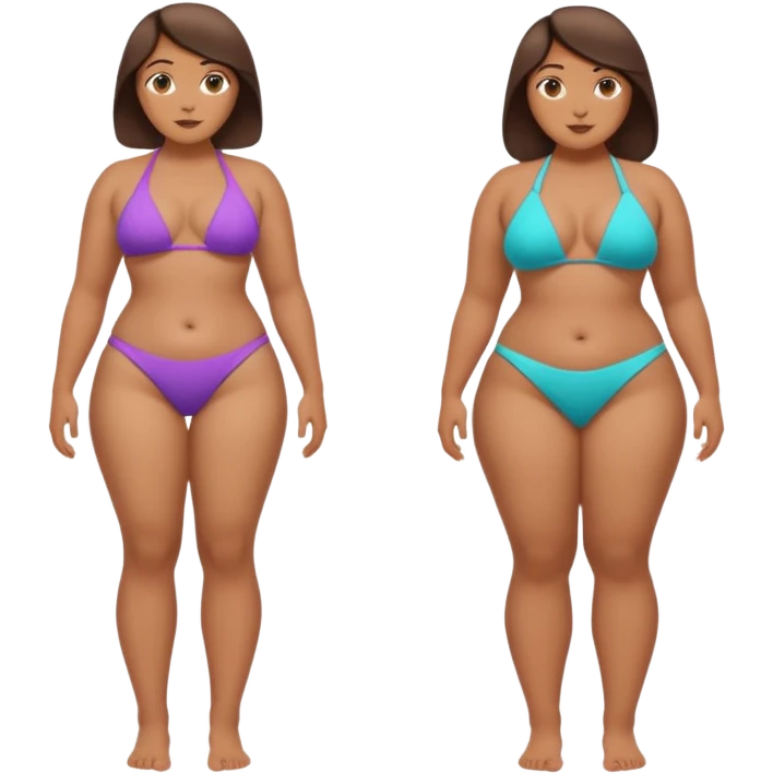 androgynous slim-thicc figure in a bikini, full body, curvy slim, hourglass silhouette, confident pose emoji
