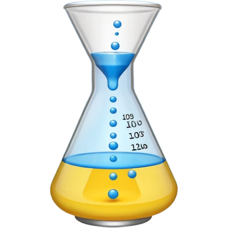 emoji of a beaker half-filled with two different colored liquids blue and yellow blending together with a simple scale or balance in the background symbolizing calculation or ratio emoji