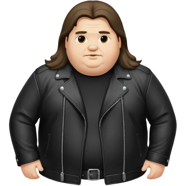 Long hair obese men in leather jacket emoji