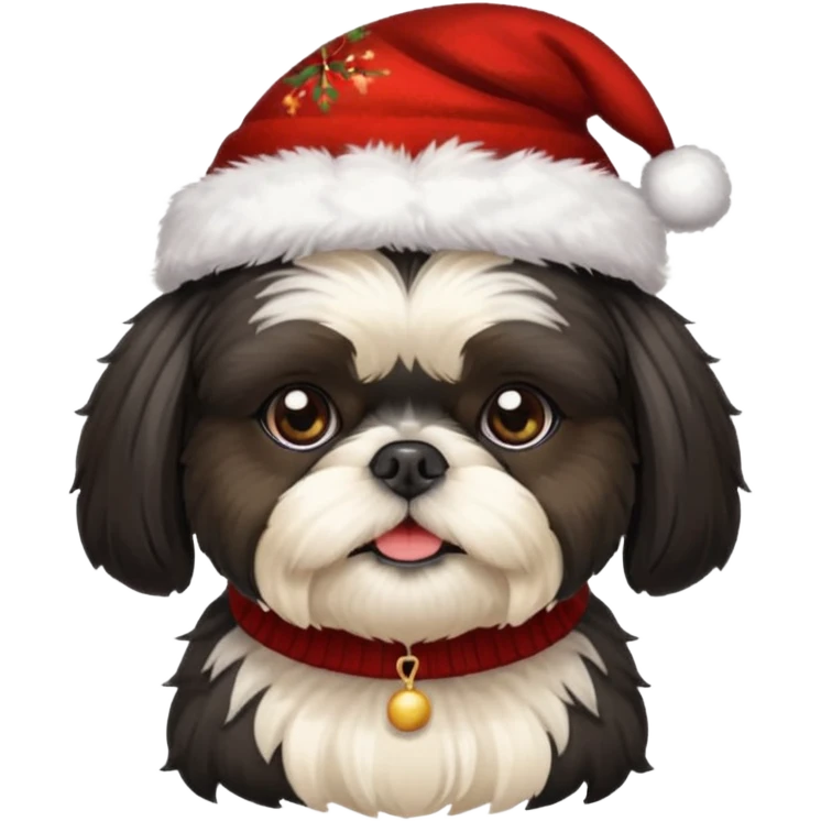 ALL BLACK FACE AND BODY SHIH TZU WITH CHRISTMAS SWEATER AND HAT emoji