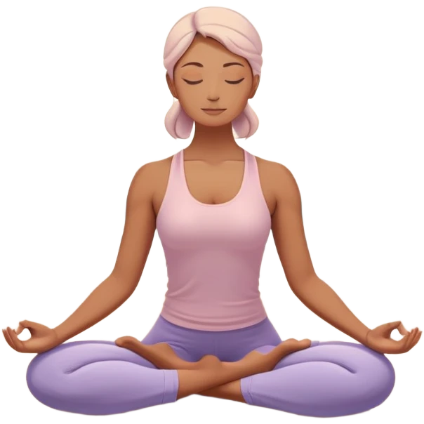 A peaceful person practicing yoga on a calm beach at sunrise, in a serene meditative pose. Soft pastel colors surround the scene, with gentle waves in the background and smooth, flowing lines representing balance and tranquility. The atmosphere feels centered and mindful. emoji