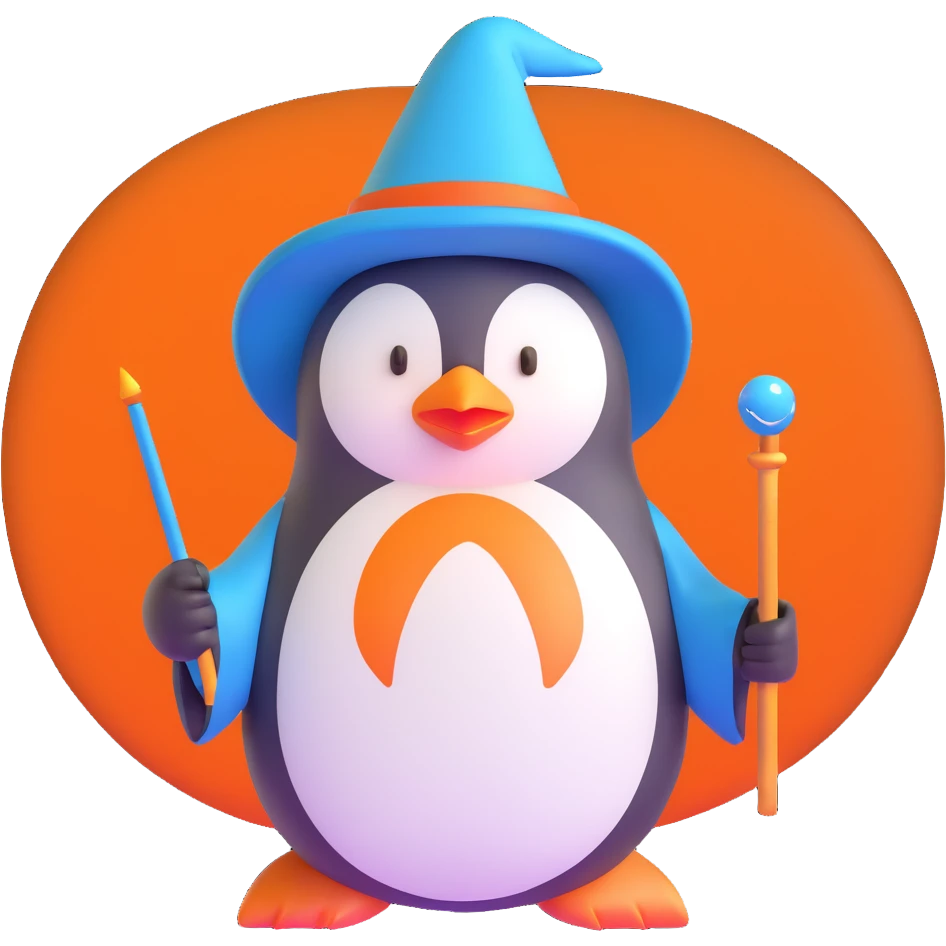 penguin wizard with a blue wizard hat and wand emoji