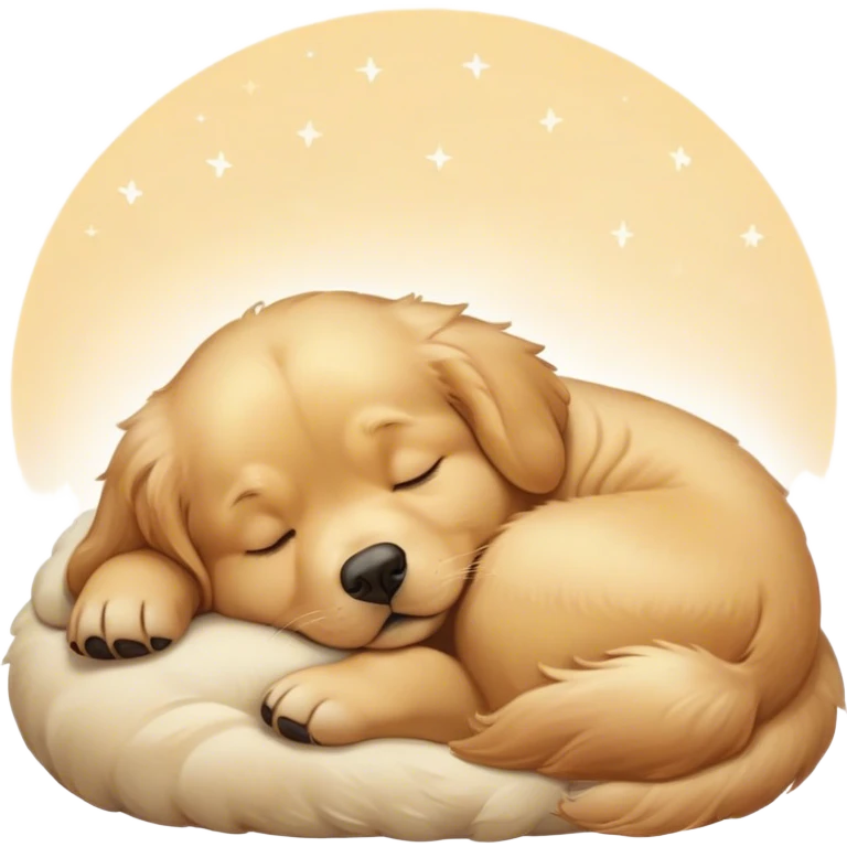 Cinematic Chubby Sleeping Golden Retriever Portrait Emoji, Chubby and serene, with a round, adorable build and a soft, fluffy golden coat, eyes gently closed in peaceful slumber, Simplified yet irresistibly endearing features, highly detailed, glowing with a gentle, dreamy glow, high shine, relaxed and content, stylized with a touch of whimsy, bright and heartwarming, soft glowing outline, capturing the essence of a blissfully sleepy pup, so comically serene it feels like it could roll out of the screen and snore with adorable charm! emoji