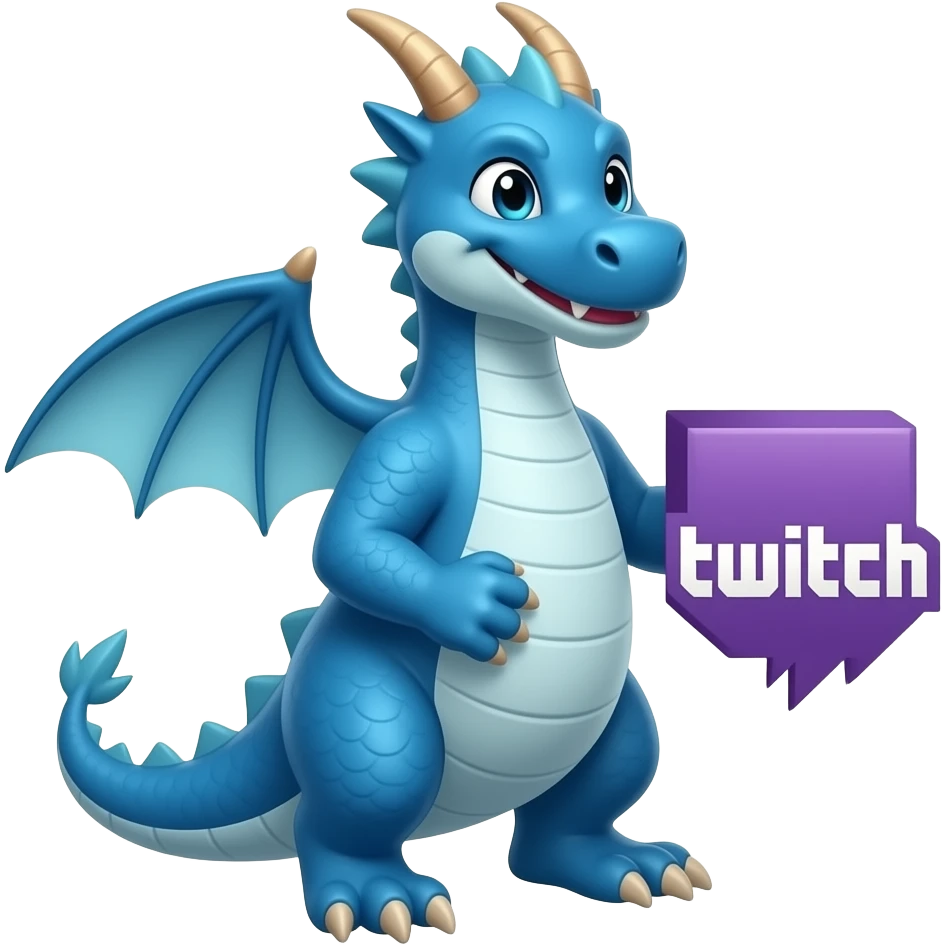 Blue dragon holding twitch logo looking right emoji