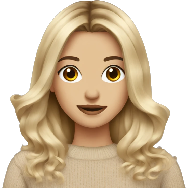 Blonde balayage long hair women beige sweater with camera emoji
