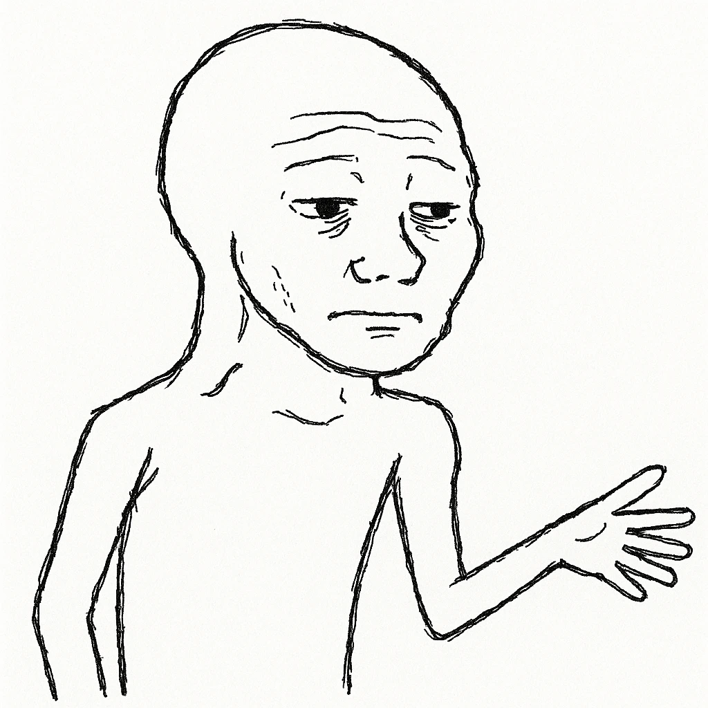 man with big head ,long hand emoji