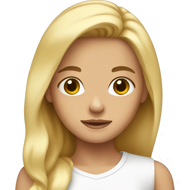 blonde girl with brown eyes, emoji size up to the middle of the body emoji
