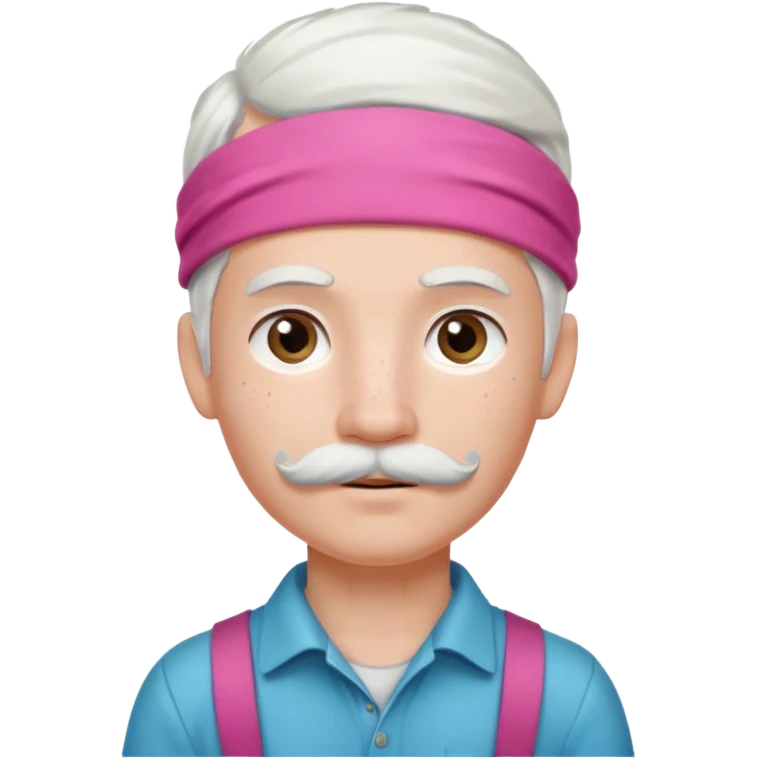 young climber boy with white hair and pink headband and mustache emoji