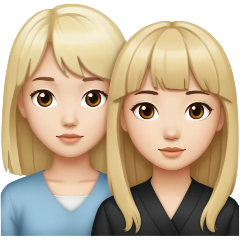 Blonde white girl middle part with brown hair asian girl bangs emoji