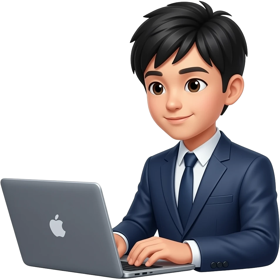 asian teenager wearing a suit, typing on his laptop emoji