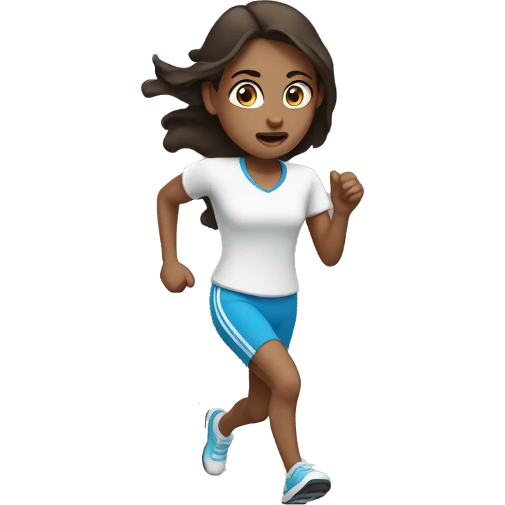 White Running girl out of breath with dark brownhair and blu eyes emoji