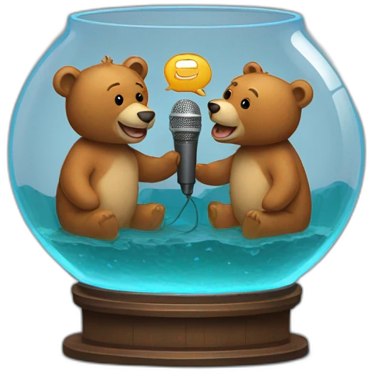 fishbowl with two bears talking microphone inside emoji