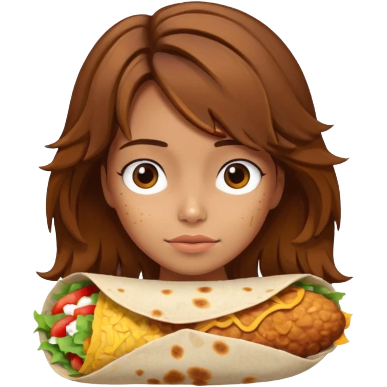 Girl with brown hair "resting chicken burrito face" emoji
