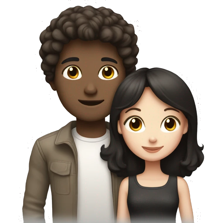 Brunette boy and brunette girl couple with black and white cat emoji