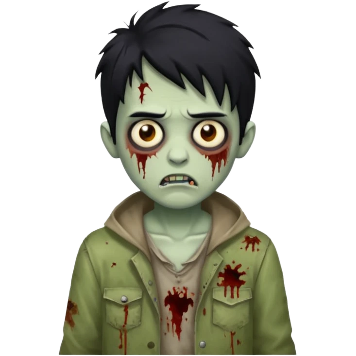 Boy zombie with social black hair emoji