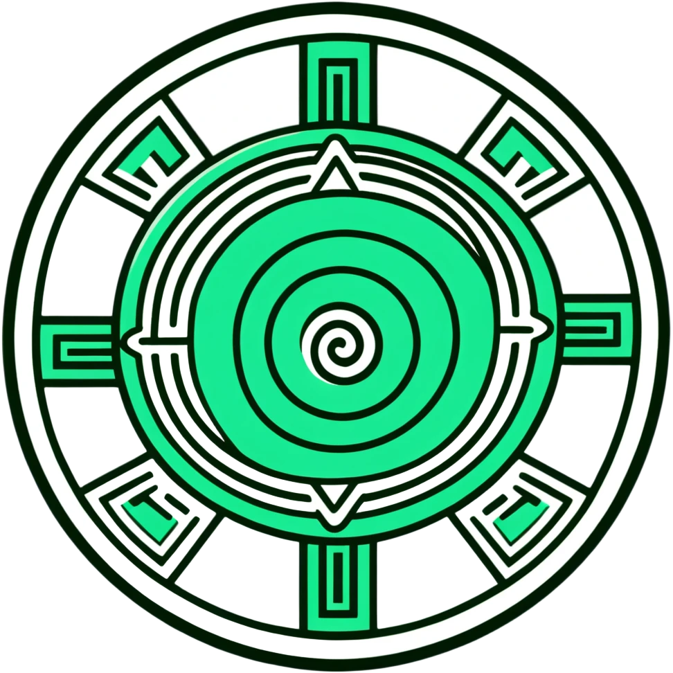 Maya sun symbol - positive news, precise geometric design, ONLY white and deep green colors, no other colors, flat hieroglyphic style, mail theme emoji