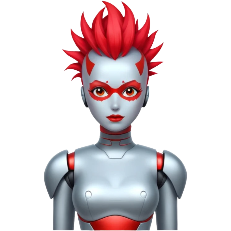 Sexy reflective glass face dronification robot girl with a red mohawk full body pinup pose  emoji