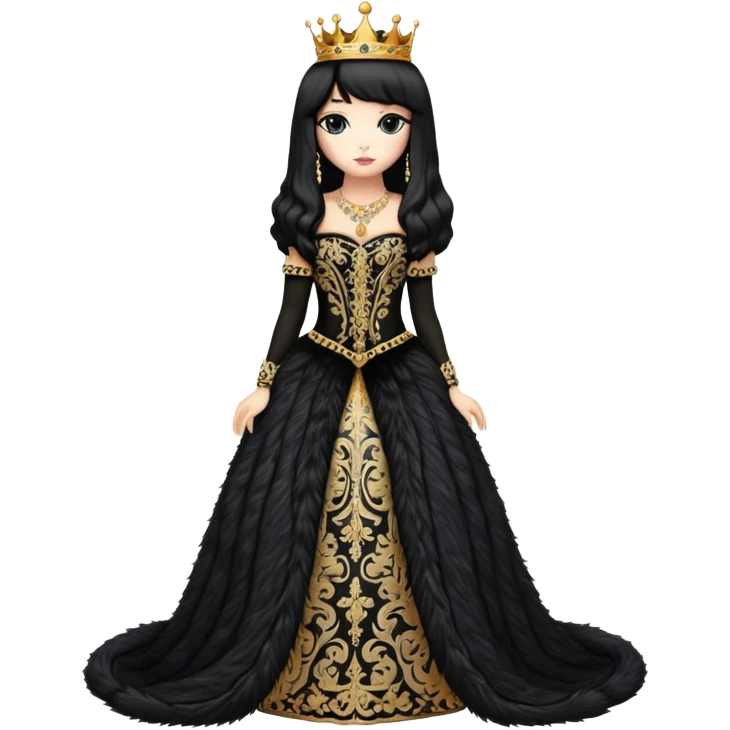 cat dressed like a beautiful queen with a long pretty black wig emoji