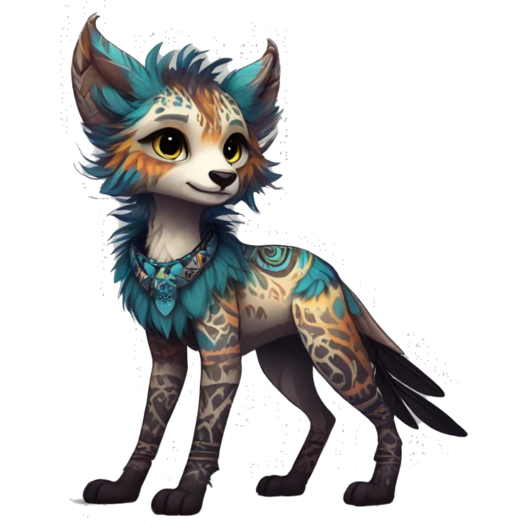 cute cool edgy fantasy animal fursona creature by griffsnuff & LiLaiRa & Falvie with exotic colors with patterns and feathers and collar full body emoji