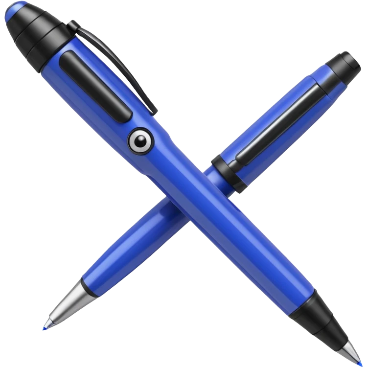 3D render of Hidden Camera Pen, secret agent spy gear aesthetic, hidden mechanisms, glossy blue ballpoint pen with a glass lens tip, sleek tactical texture, Apple emoji style, isolated on white background --v 6.0. emoji