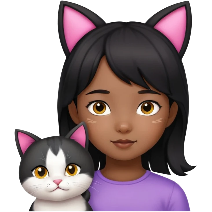6 years old black hair asian girl with a cat ears emoji
