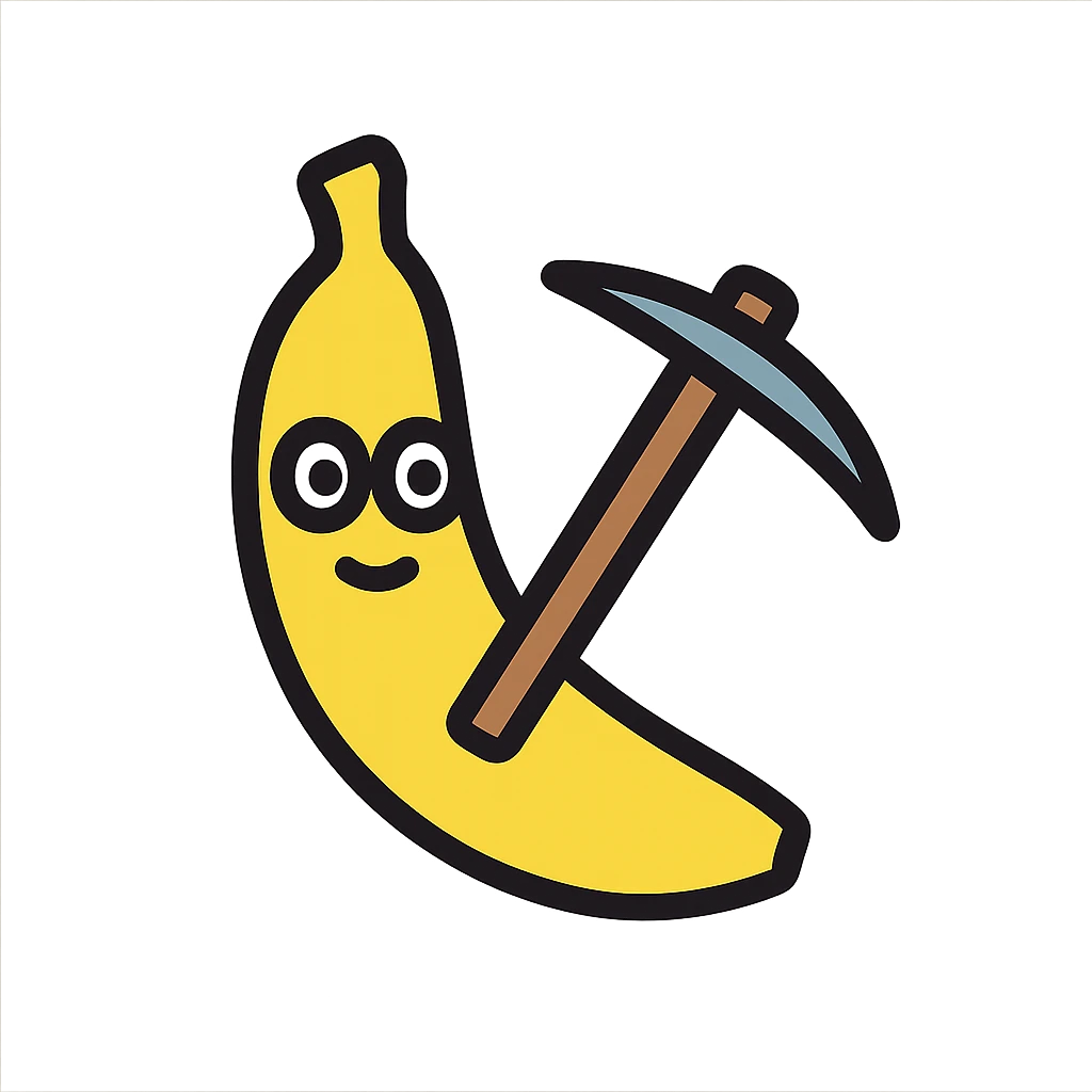 banana with eyes and a pickaxe emoji