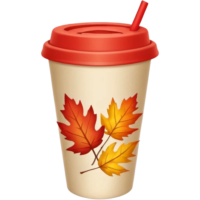 paper cup with autumn leaves around emoji