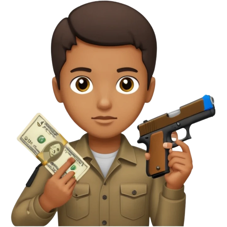 A brown kid holding a black glock 19 and cash emoji