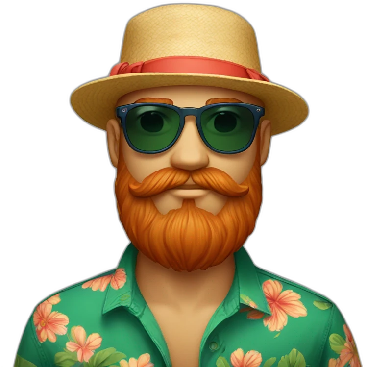 bright-red-beard-wearing-a-floral-shirt-and-wearing-green-sunglasses-and-a-bucket-hat hugging emoji