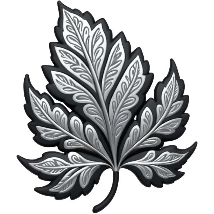 Black and silver filigree leaf, 3D, extremely detailed design emoji
