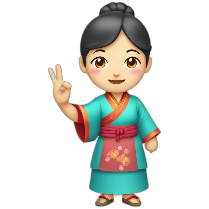 Chinese middle aged lady wear Chinese traditional dress  with a sign of agreeable and peace gesture emoji