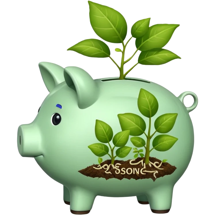 A piggy bank with plants visibly growing from the emoji