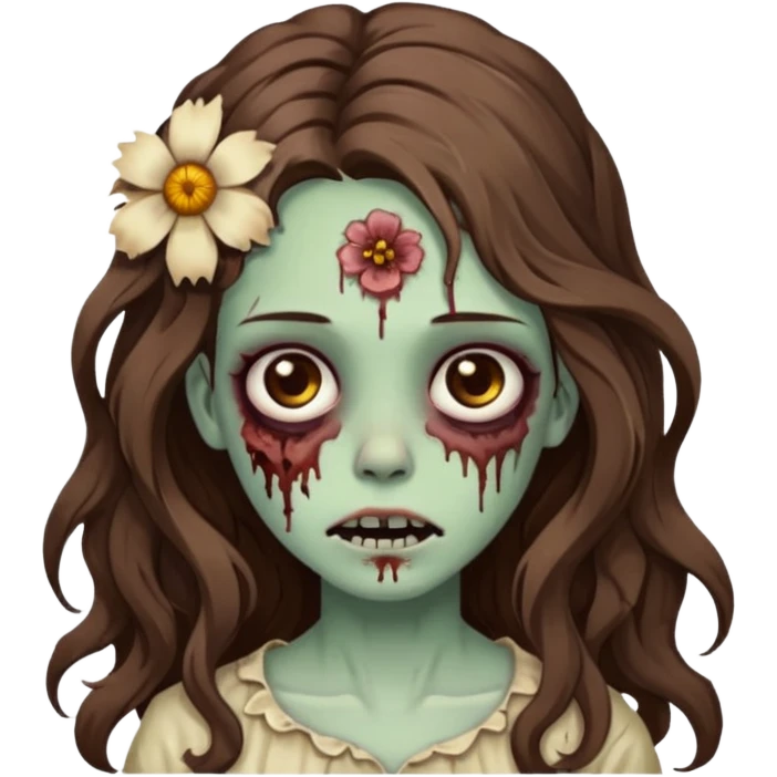 uma garota zumbi, de cabelos castanhos,ondulados e longos, com uma flor no cabelo emoji
