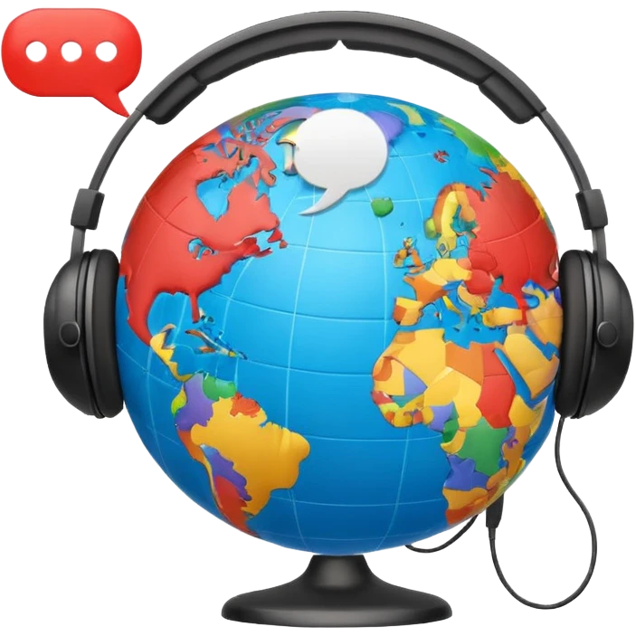 globe with headphones and speech bubbles in different languages emoji