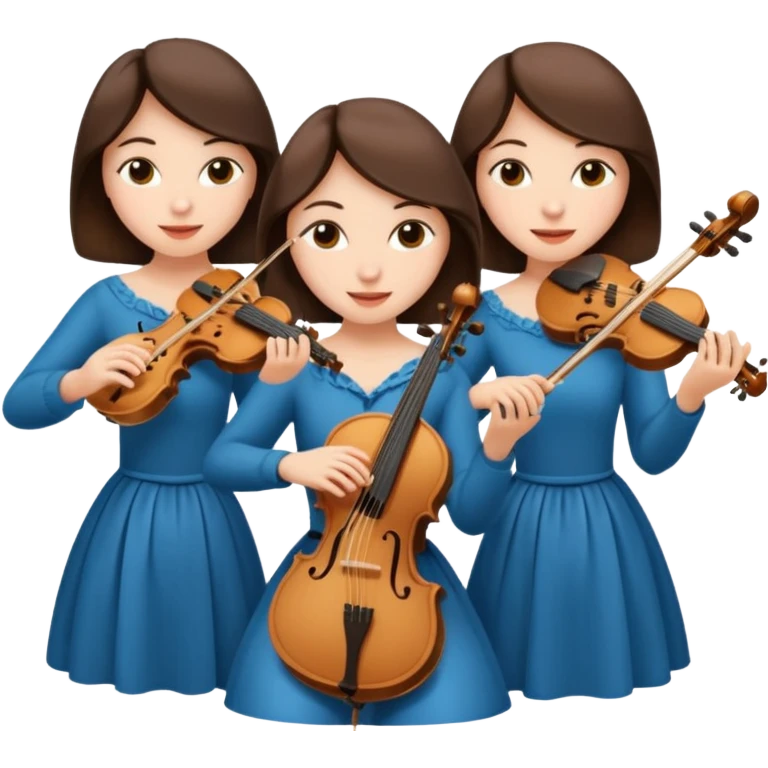Create an imagine of three brunette women playing string instruments emoji