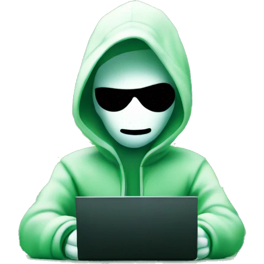 Hacker who is typing on a keyboard and in the background is green matrix font emoji