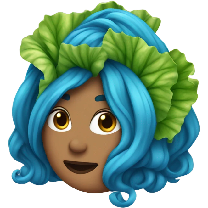 Long blue hair with lettuce hair.  emoji