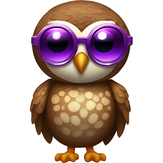 a rowlet brown owl emoji with sunglasses and a purple sequence full disco suit on emoji
