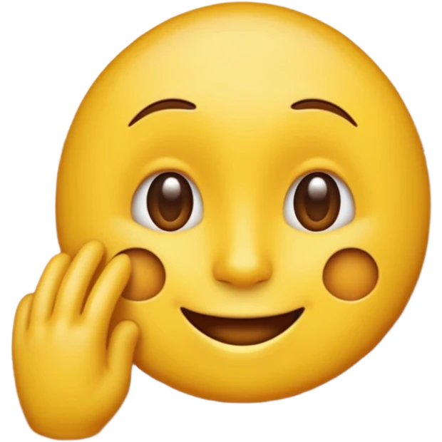 classic yellow emoji face touching its own ear then knocking on wood emoji