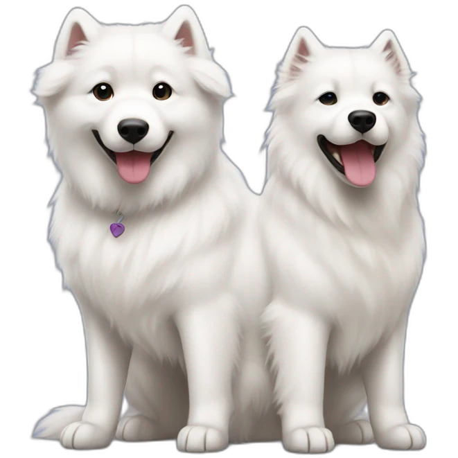 white samoyed and black labrador playing emoji